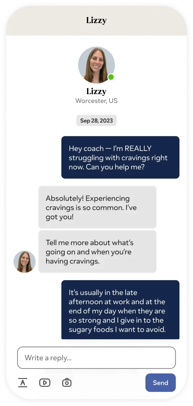Wellos mobile app with conversation between coach and user