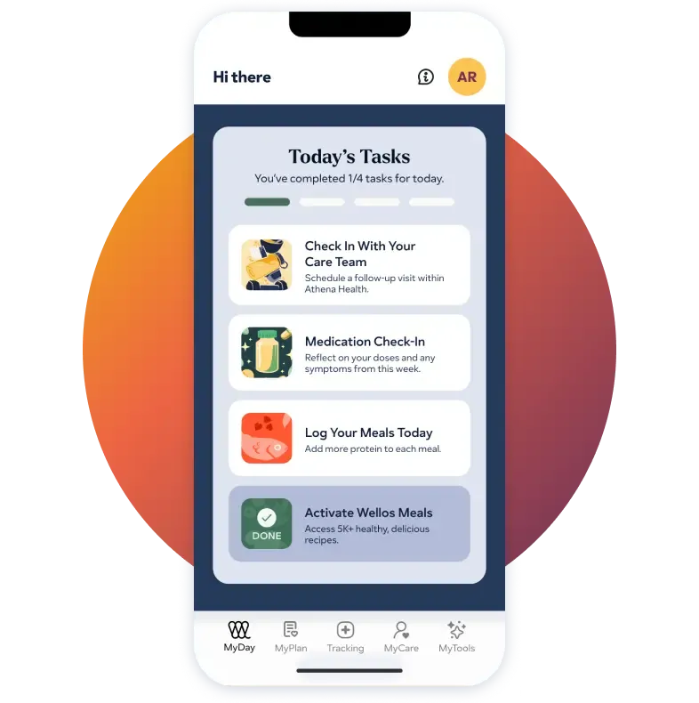 Wellos mobile app with body tracking content.